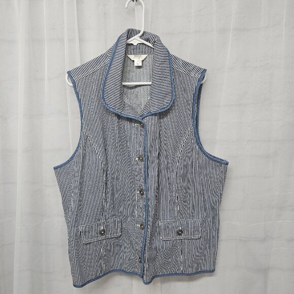 CJ Banks Vest Denim Blue White Railroad Stripes 2X - Picture 8 of 8